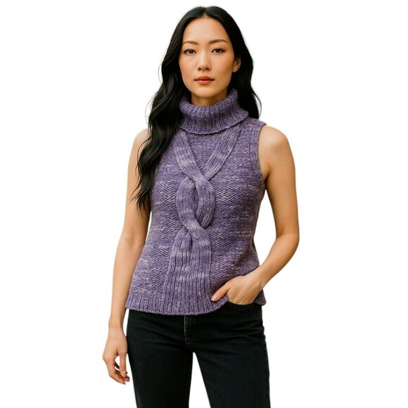 Free People Chunky Cable Knit Turtleneck Sweater Vest | Size XS | Lavender - Picture 1 of 9